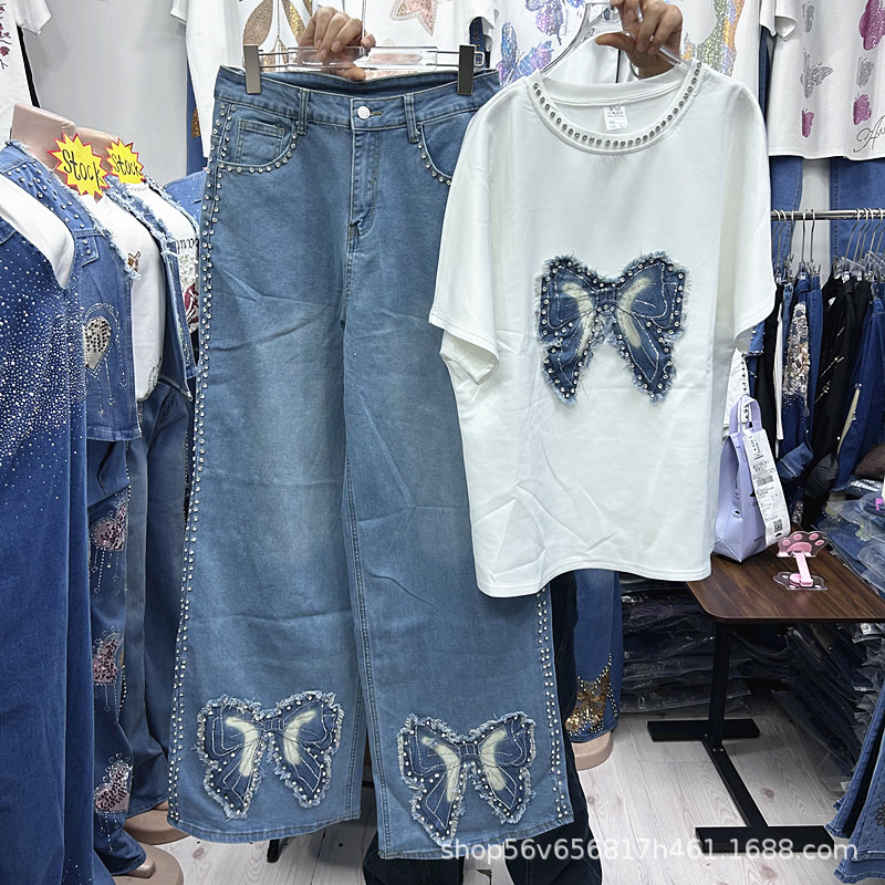 Embroidery Cotton Shirt - Nowy, luźny damski komplet dwuczęściowy na