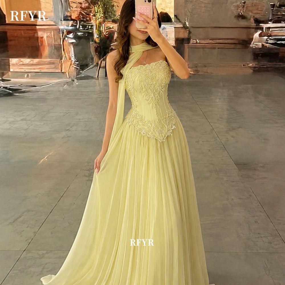 Embroidery Yellow Dress - Żółta sukienka na bal, model RFYR,