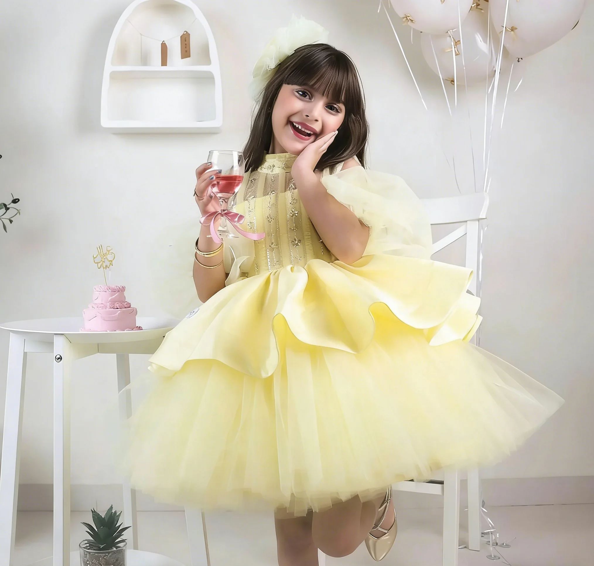 Embroidery Yellow Dress - Żółte sukienki dla dziewczynek na wesele,